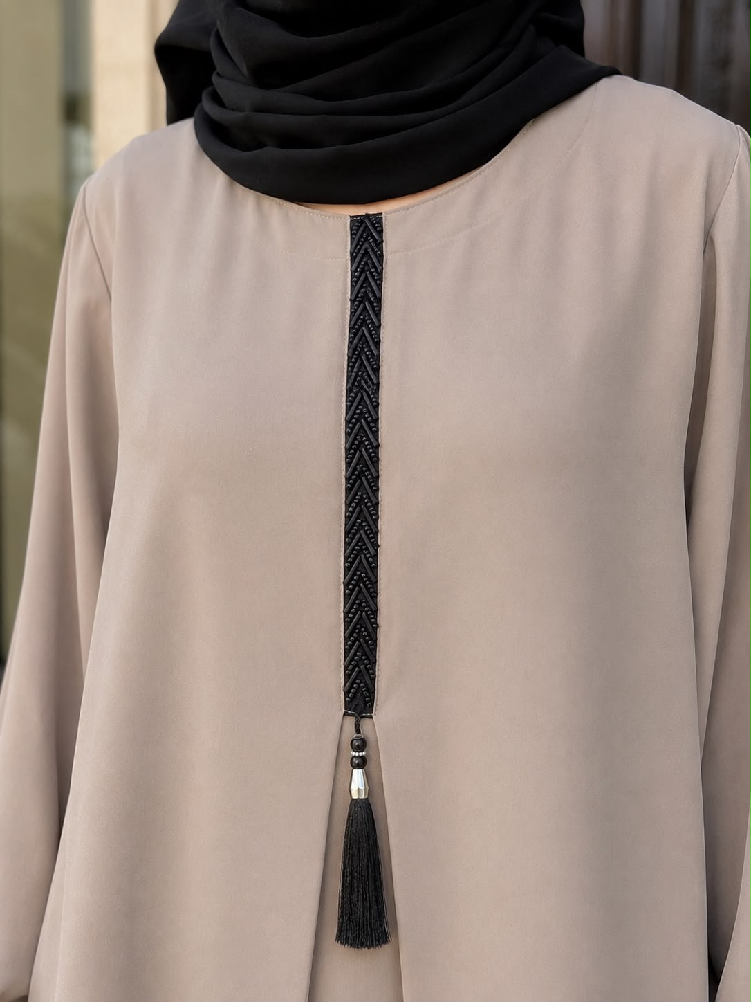 Beige Front-Detail Abaya