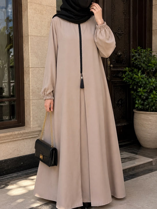 Beige Front-Detail Abaya